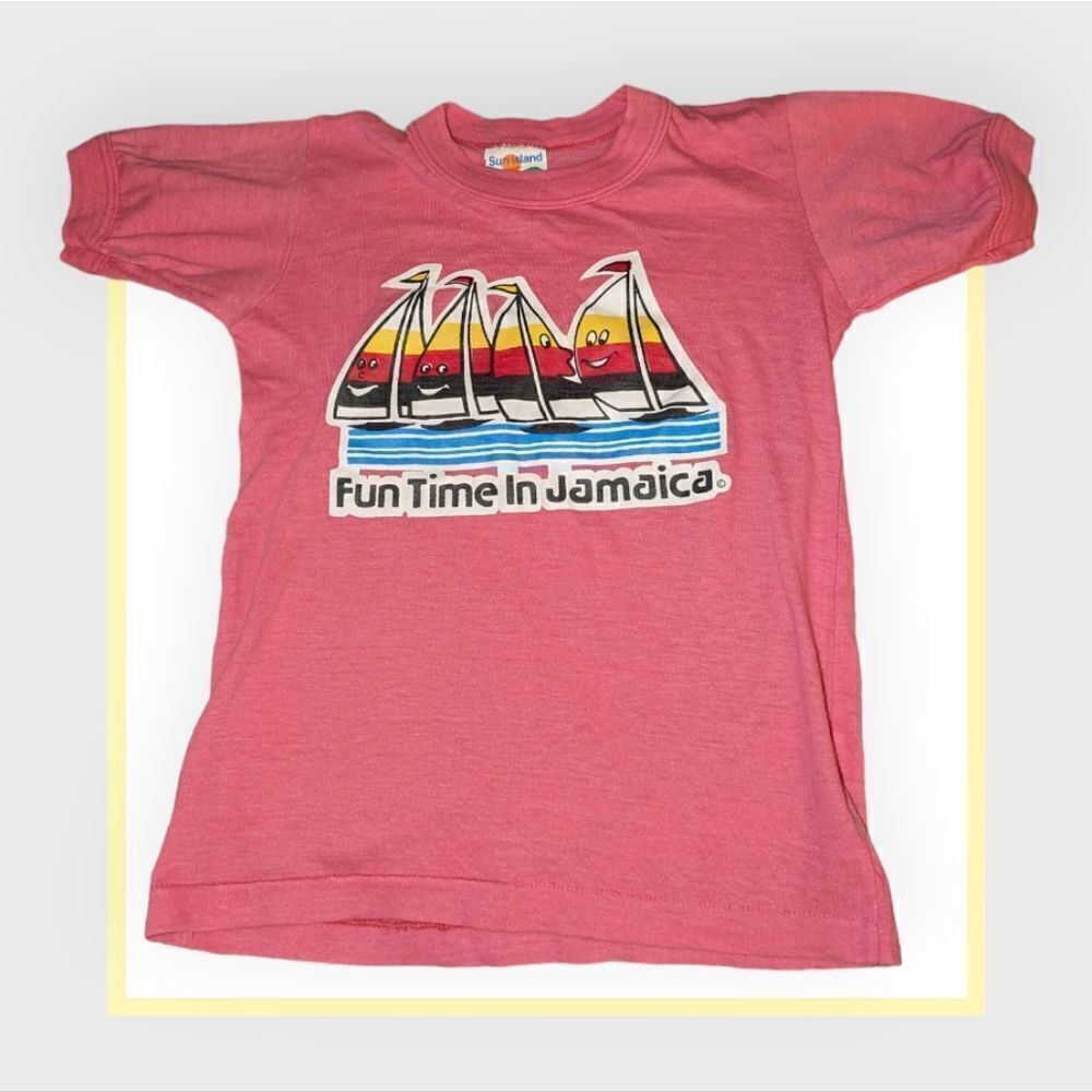 Vintage fun time in Jamaica pink T-shirt